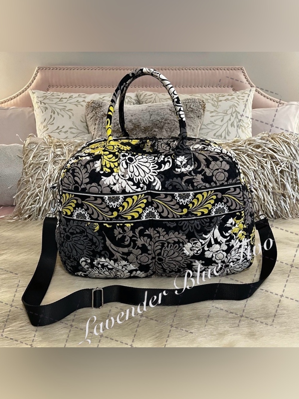 VERA BRADLEY Baroque 2010  Weekender Bag Y2K Black Yellow White Grey Travel